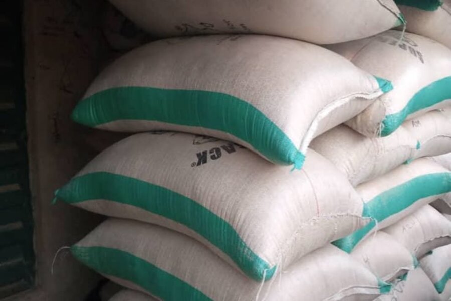 Bagged Al Burj PAC coagulant stacked in a municipal plant store, Ghana